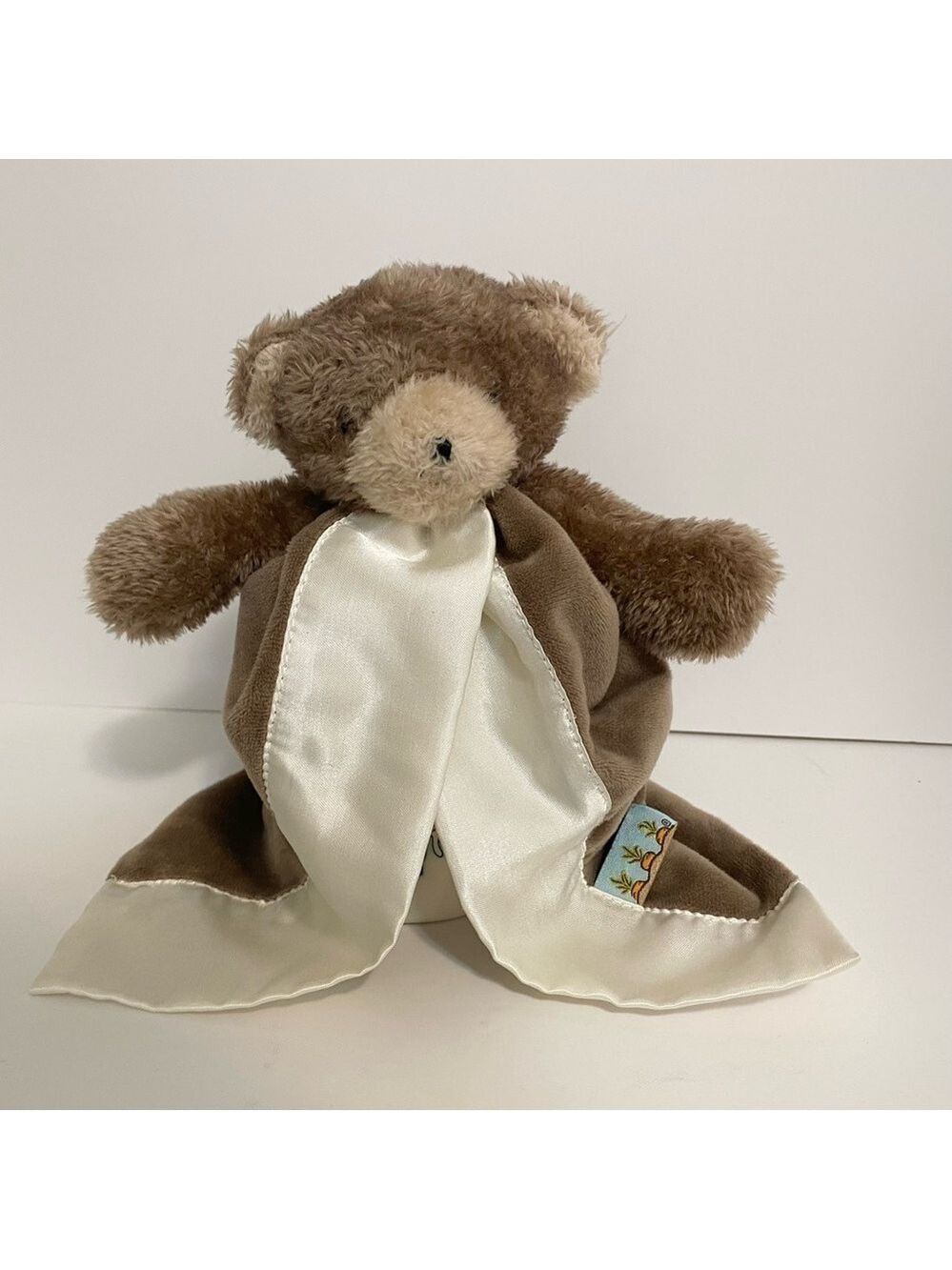 Bunnies By The Bay Brown Teddy Lovey Baby Plush Satin Trim Paci Holder Toy Bear